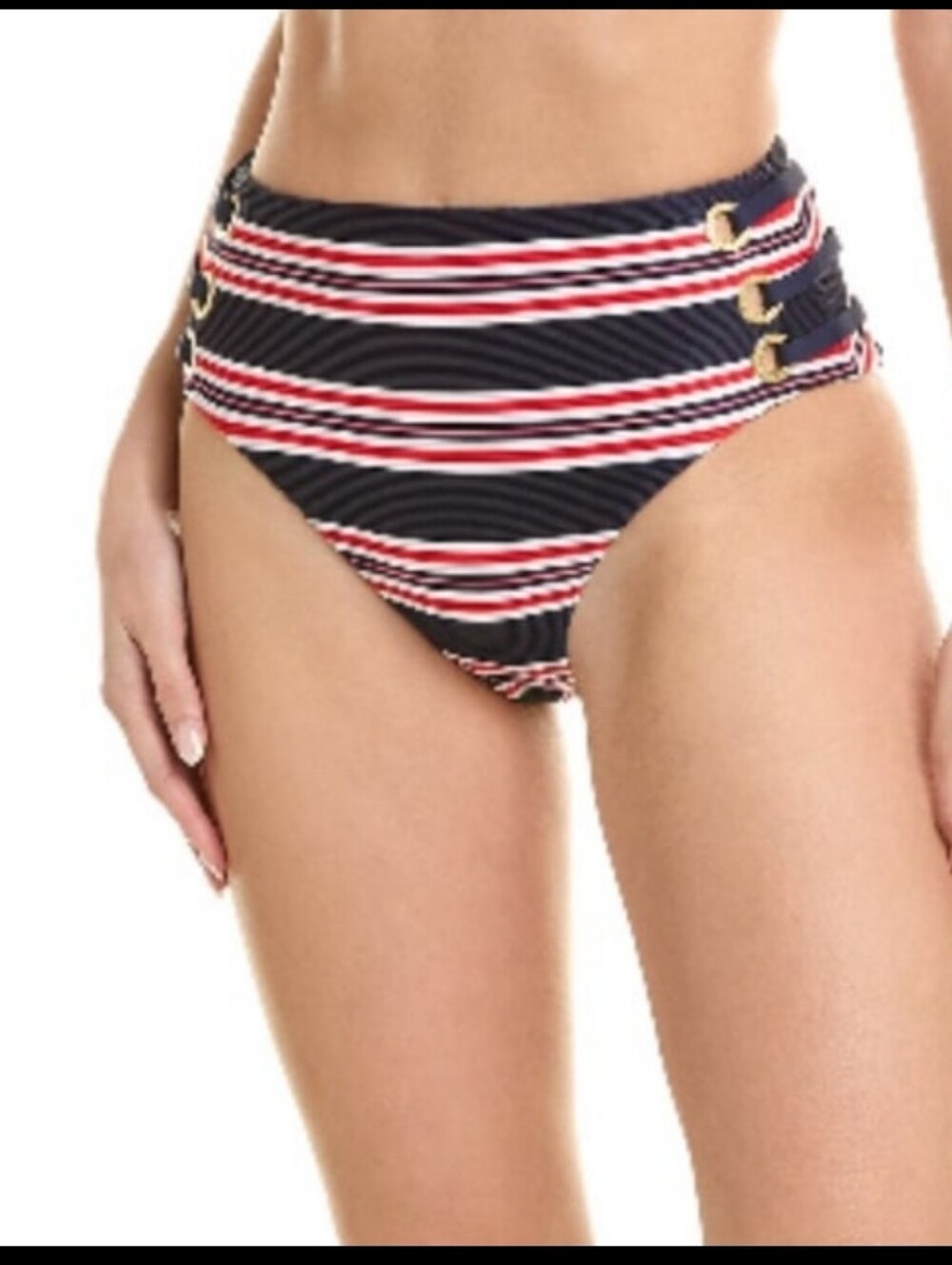 La Blanca Striped Navy, Red & White Bikini Bottom Fits 14 NWOT